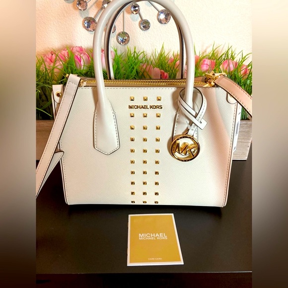 Michael Kors NWT Gold Studded Crossbody White Leather adjust straps